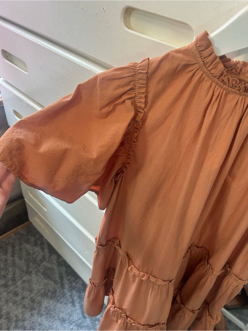 Darling Autumn Rust Tiered Ruffle Detail 100% Cotton Fluttered Sleeve Dress✨ - Picture 4 of 7